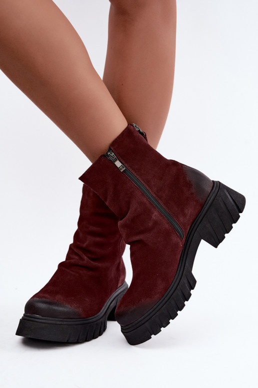 Botines de ante forrados con volantes Zazoo 60590 burdeos