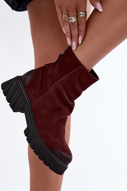 Botines de ante forrados con volantes Zazoo 60590 burdeos