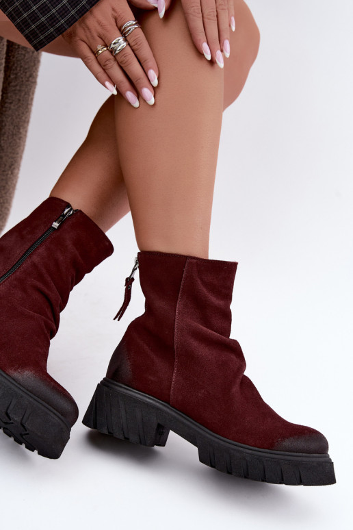 Botines de ante forrados con volantes Zazoo 60590 burdeos