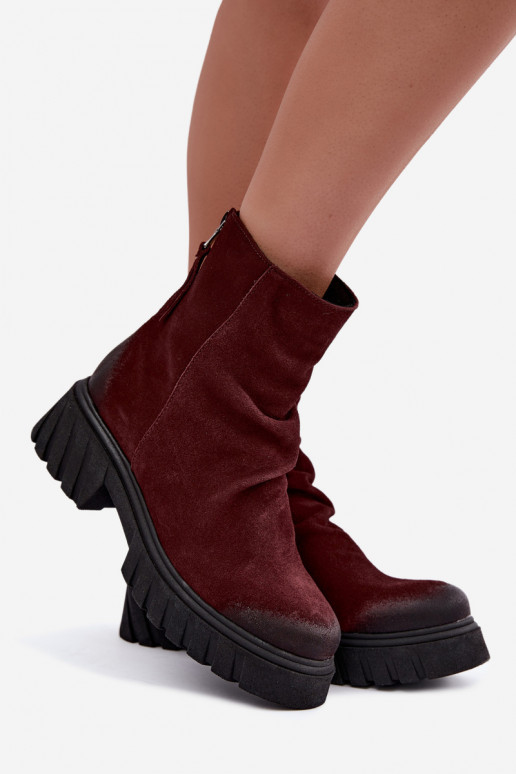 Botines de ante forrados con volantes Zazoo 60590 burdeos