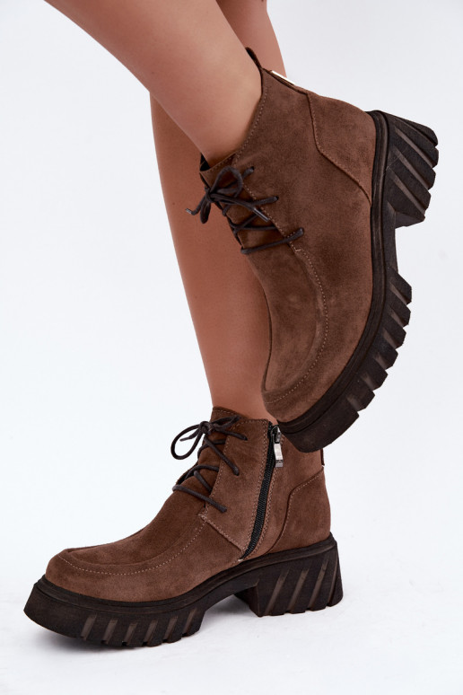 Botines de ante sintético forrados Zazoo 60594 marrón