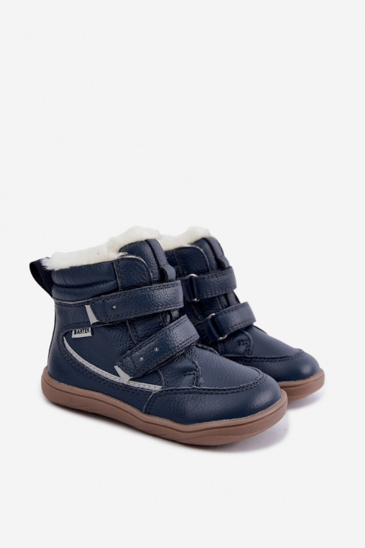 Botas de nieve de cuero para niños Barefoot Bartek 8401456 azul oscuro