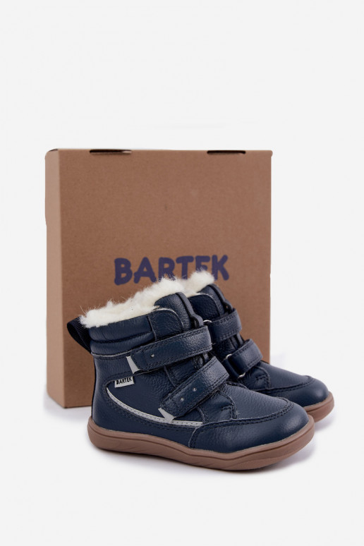 Botas de nieve de cuero para niños Barefoot Bartek 8401456 azul oscuro