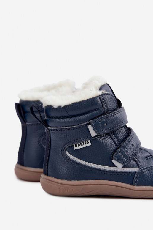 Botas de nieve de cuero para niños Barefoot Bartek 8401456 azul oscuro