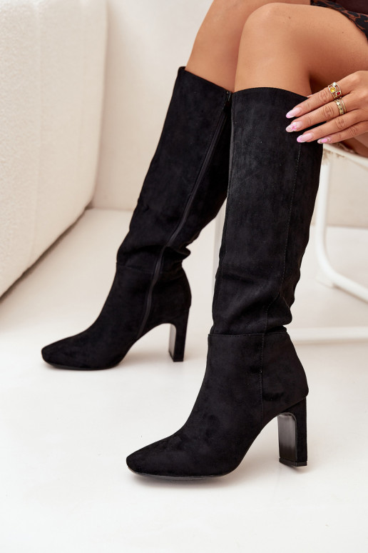 Botas altas de mujer con tacón, aisladas, en negro Zamira