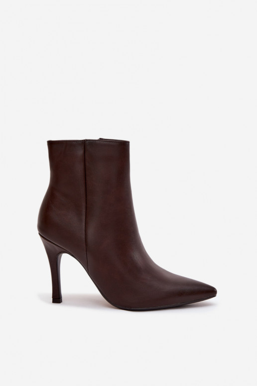 Botines de mujer aislados con tacones finos, de cuero sintético, en chocolate Nolisse