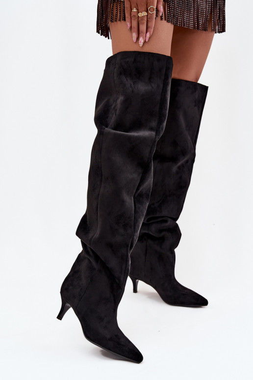 Botas altas para mujer slip-on con tacón fino en negro Ysolienne
