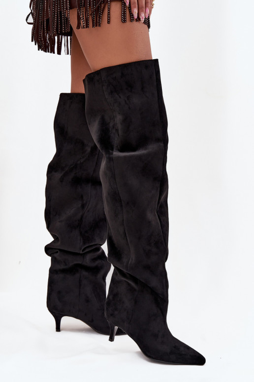 Botas altas para mujer slip-on con tacón fino en negro Ysolienne
