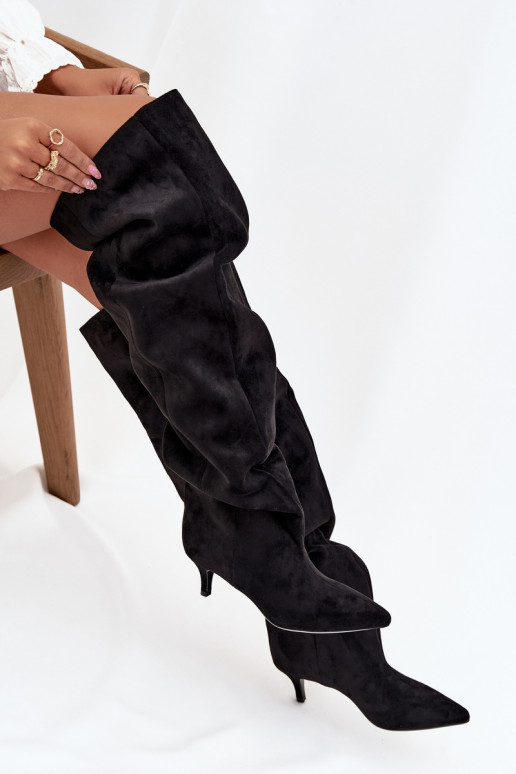 Botas altas para mujer slip-on con tacón fino en negro Ysolienne