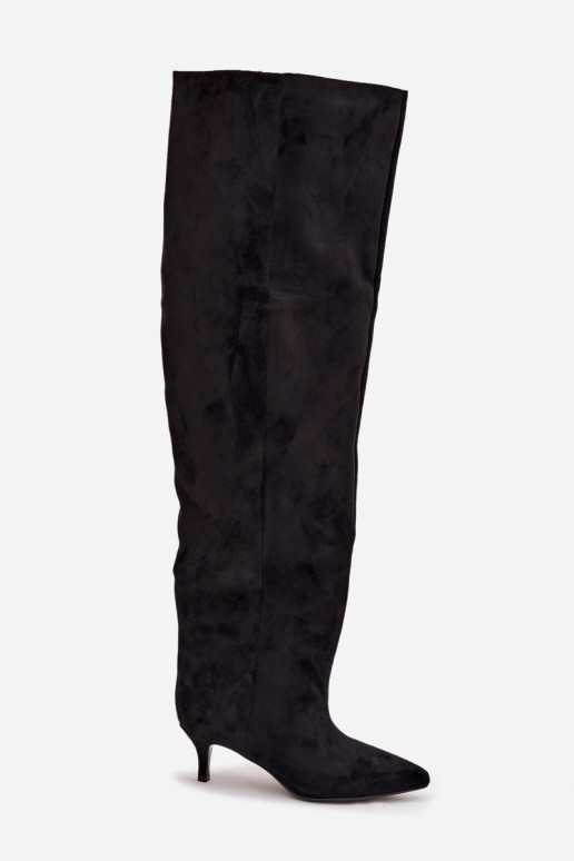 Botas altas para mujer slip-on con tacón fino en negro Ysolienne