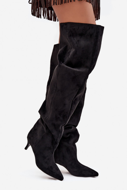 Botas altas para mujer slip-on con tacón fino en negro Ysolienne