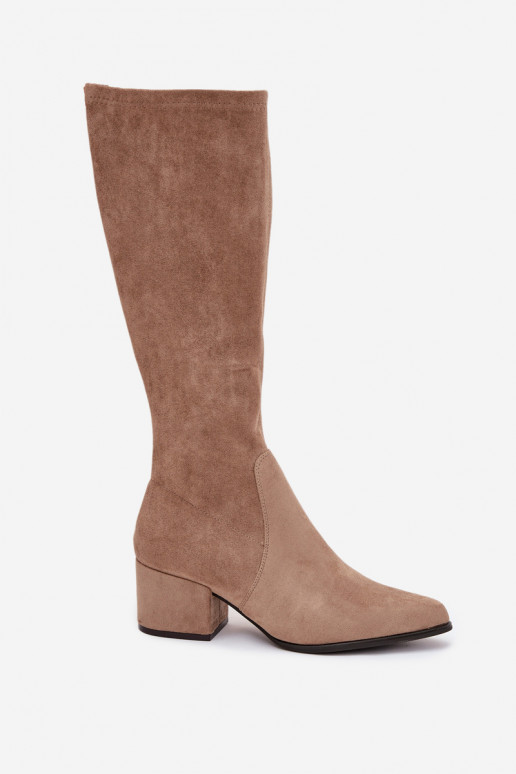 Botas altas para mujer de tacón bajo en ante sintético color arena Sergio Leone KZ212