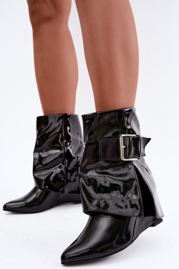 Botines de charol para mujer con plataforma y hebillas en color negro Vortinia 2