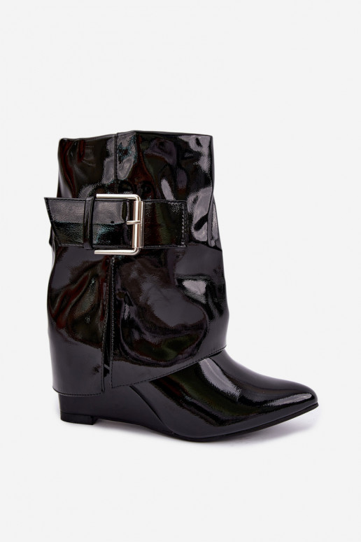 Botines de charol para mujer con plataforma y hebillas en color negro Vortinia