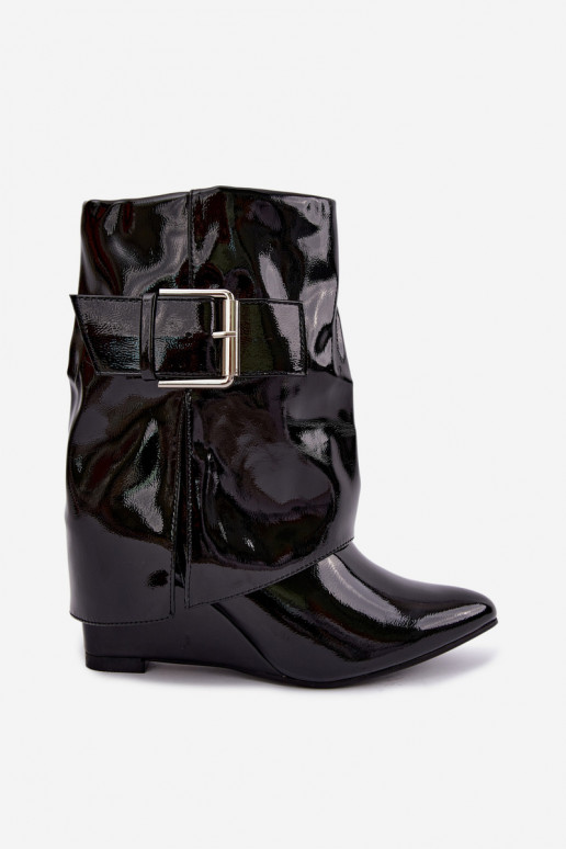 Botines de charol para mujer con plataforma y hebillas en color negro Vortinia