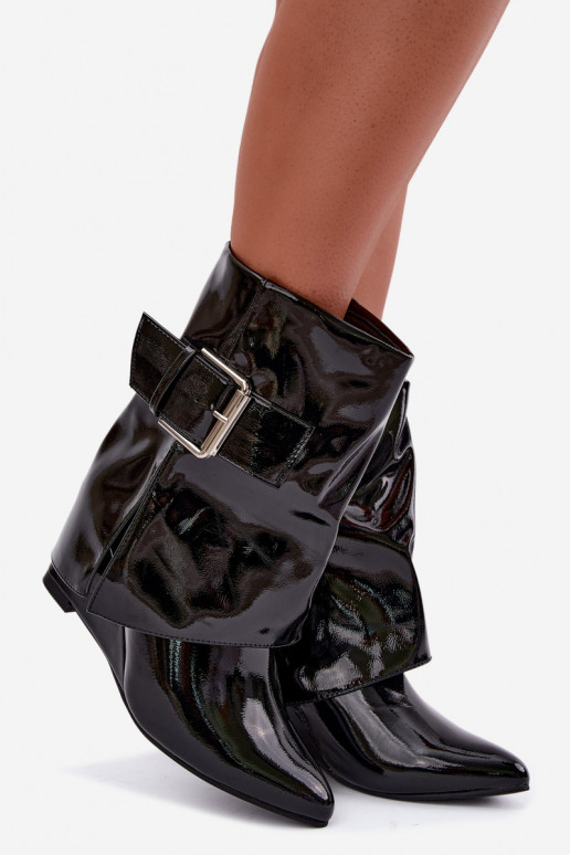 Botines de charol para mujer con plataforma y hebillas en color negro Vortinia