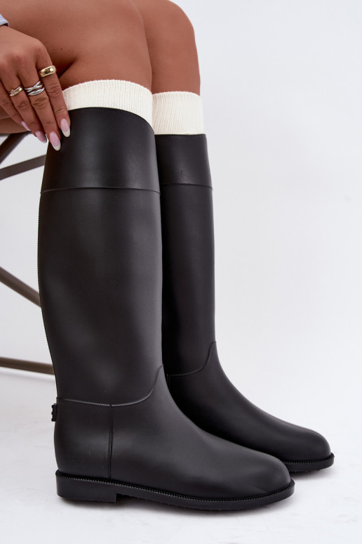 Botas de goma altas para mujer con tacones anchos en color negro Melianne