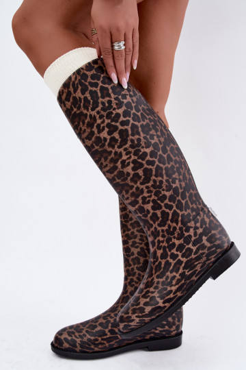 Botas de goma altas para mujer con tacones anchos y estampado de leopardo en color negro Melianne 2