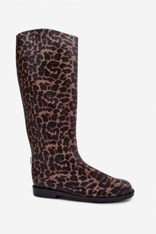 Botas de goma altas para mujer con tacones anchos y estampado de leopardo en color negro Melianne