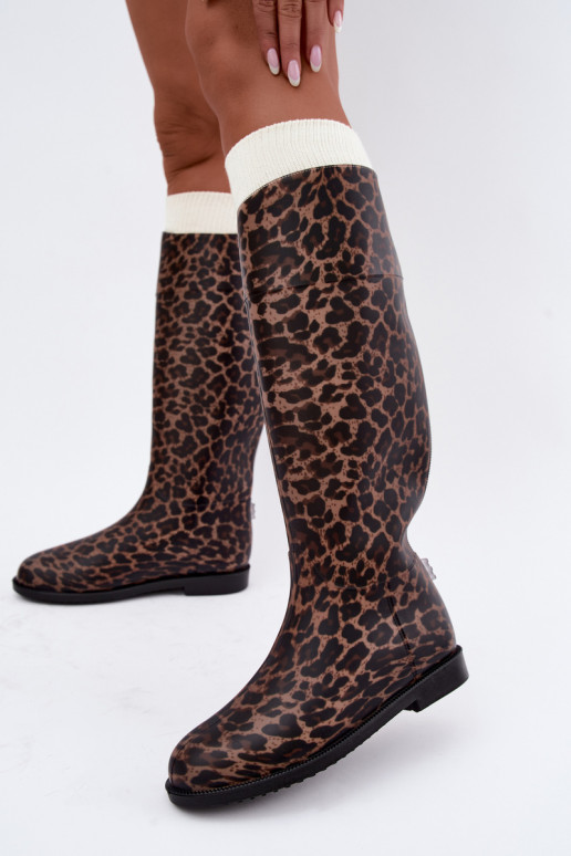 Botas de goma altas para mujer con tacones anchos y estampado de leopardo en color negro Melianne