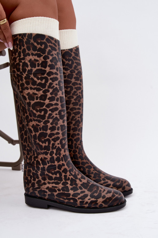 Botas de goma altas para mujer con tacones anchos y estampado de leopardo en color negro Melianne