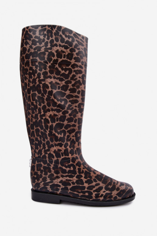 Botas de goma altas para mujer con tacones anchos y estampado de leopardo en color negro Melianne