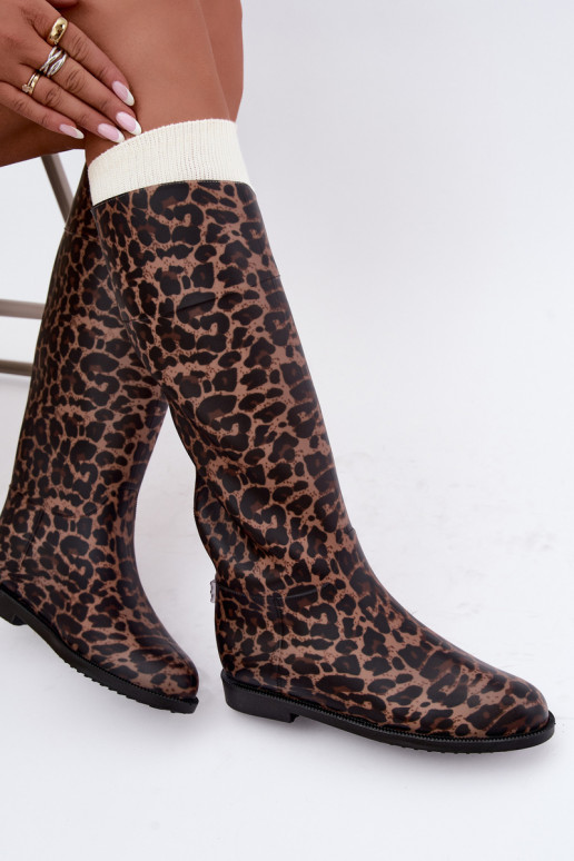 Botas de goma altas para mujer con tacones anchos y estampado de leopardo en color negro Melianne