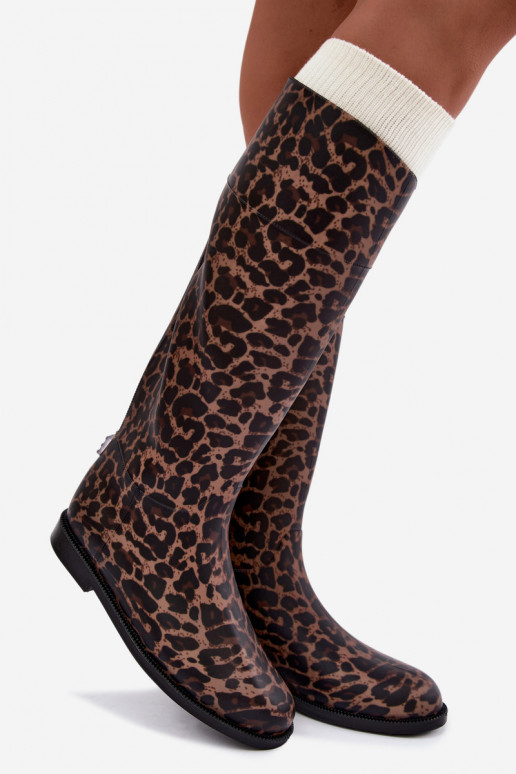 Botas de goma altas para mujer con tacones anchos y estampado de leopardo en color negro Melianne