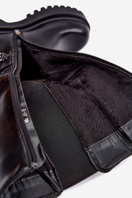 Botas altas y cálidas con plataforma y cadenas en negro Doremi