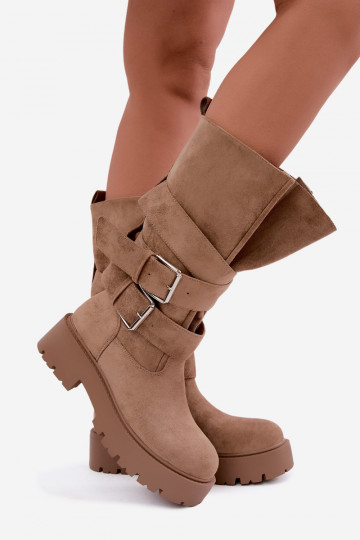 Botas altas y cálidas con plataforma y hebillas en color arena Palomae