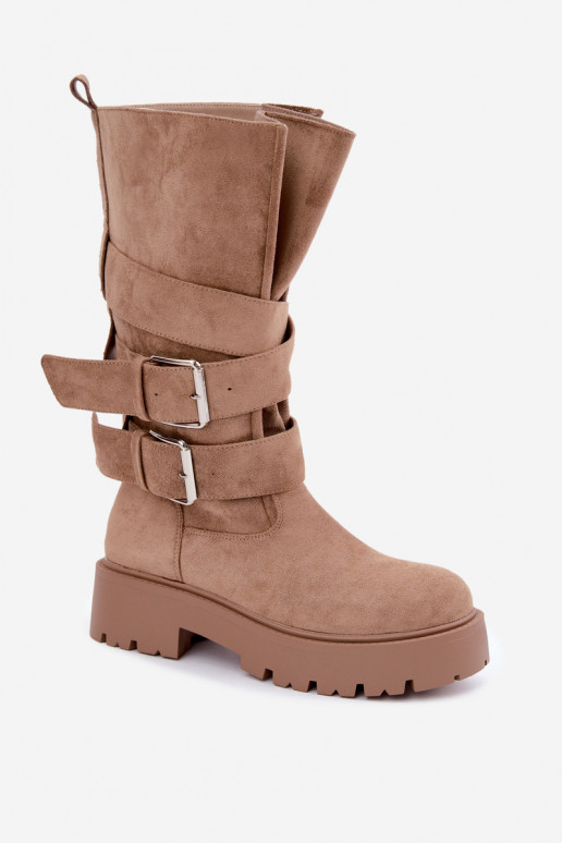 Botas altas y cálidas con plataforma y hebillas en color arena Palomae