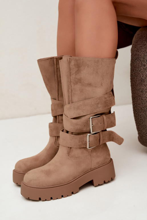 Botas altas y cálidas con plataforma y hebillas en color arena Palomae