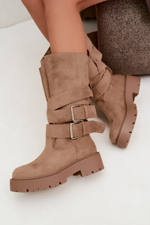Botas altas y cálidas con plataforma y hebillas en color arena Palomae