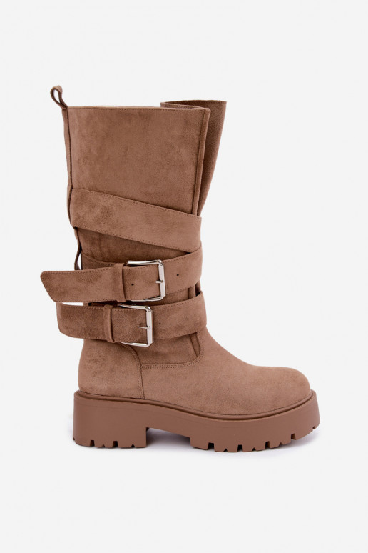Botas altas y cálidas con plataforma y hebillas en color arena Palomae