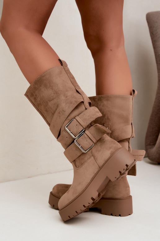 Botas altas y cálidas con plataforma y hebillas en color arena Palomae