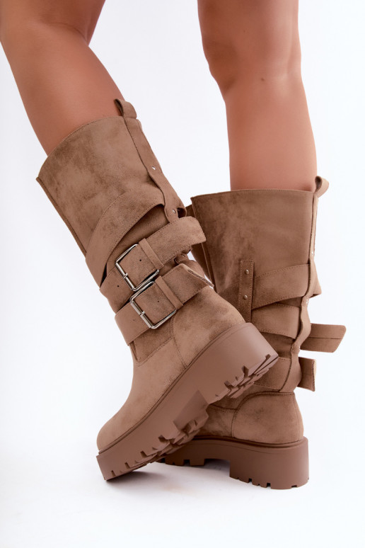 Botas altas y cálidas con plataforma y hebillas en color arena Palomae