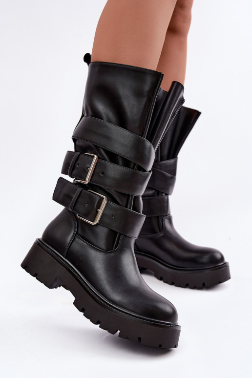 Botas altas y cálidas con plataforma y hebillas en negro Palomae