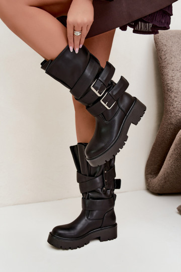 Botas altas y cálidas con plataforma y hebillas en negro Palomae 2