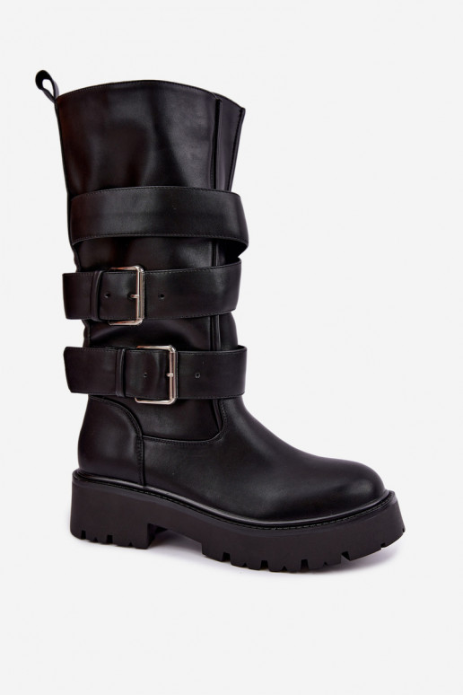 Botas altas y cálidas con plataforma y hebillas en negro Palomae
