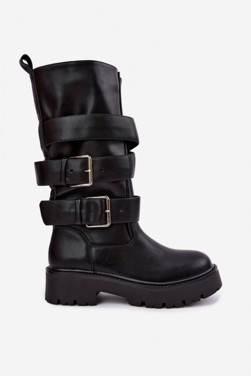 Botas altas y cálidas con plataforma y hebillas en negro Palomae