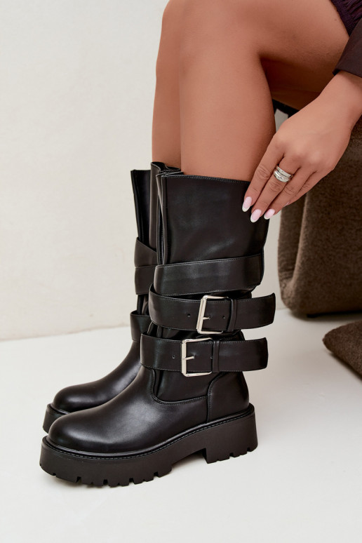 Botas altas y cálidas con plataforma y hebillas en negro Palomae