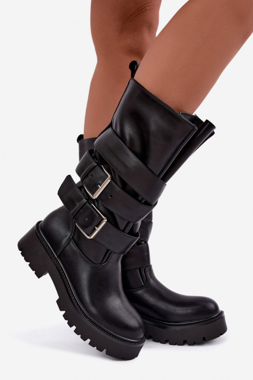 Botas altas y cálidas con plataforma y hebillas en negro Palomae