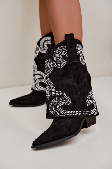 Botines decorados al estilo vaquero con tacones en negro Irvena 2