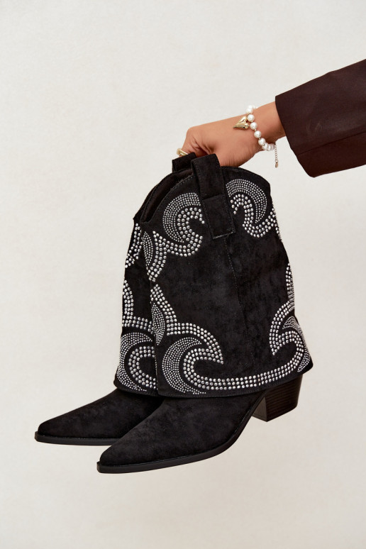 Botines decorados al estilo vaquero con tacones en negro Irvena