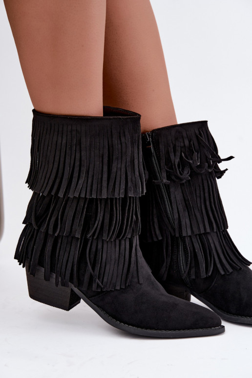 Botines de estilo vaquero con flecos y tacones en negro Lunia