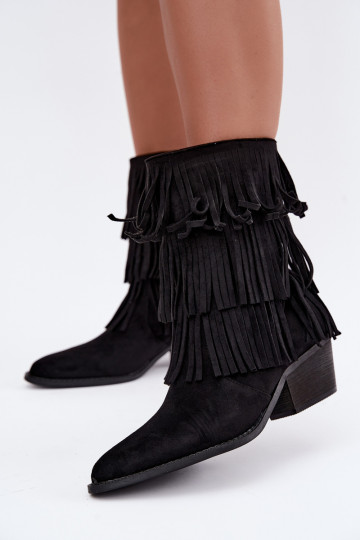 Botines de estilo vaquero con flecos y tacones en negro Lunia 2