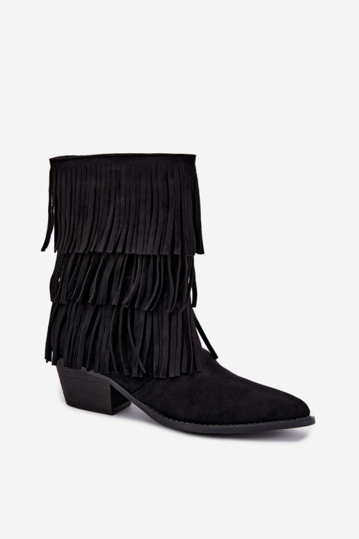 Botines de estilo vaquero con flecos y tacones en negro Lunia