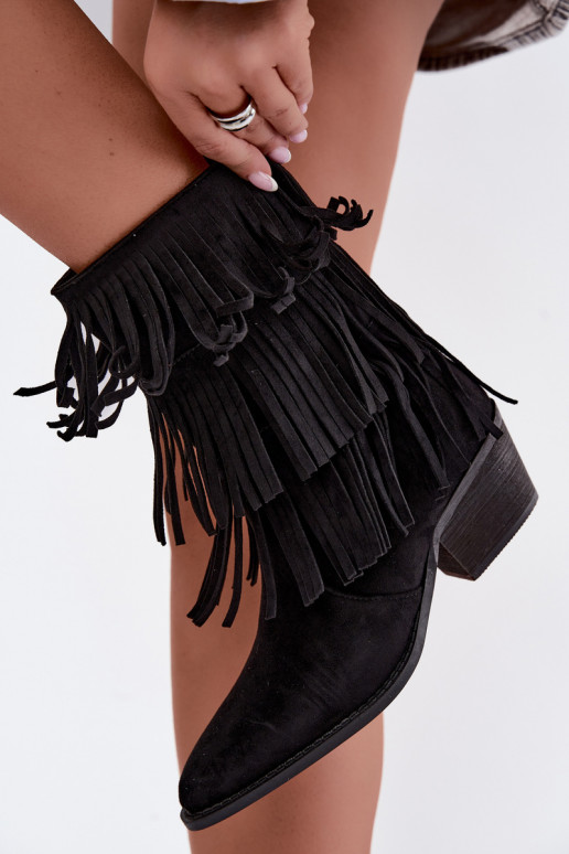 Botines de estilo vaquero con flecos y tacones en negro Lunia
