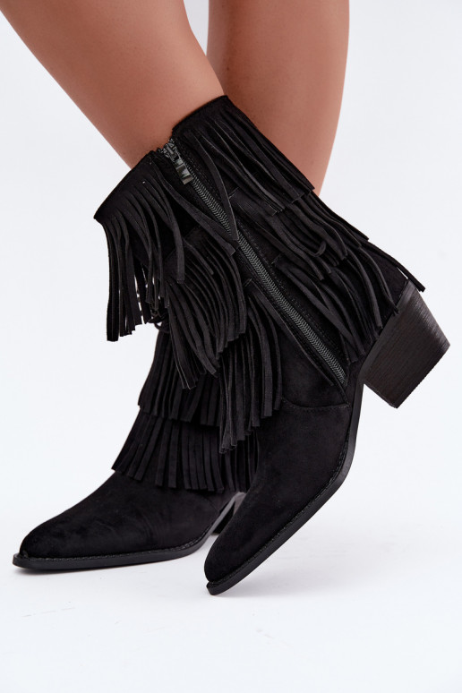 Botines de estilo vaquero con flecos y tacones en negro Lunia