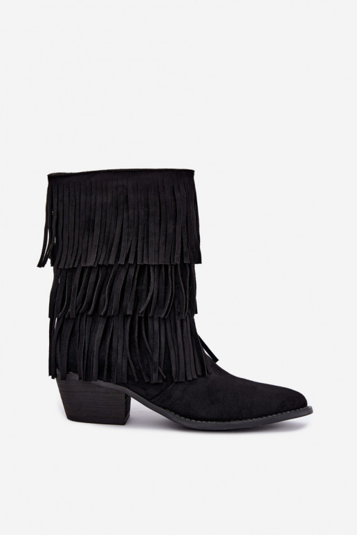 Botines de estilo vaquero con flecos y tacones en negro Lunia